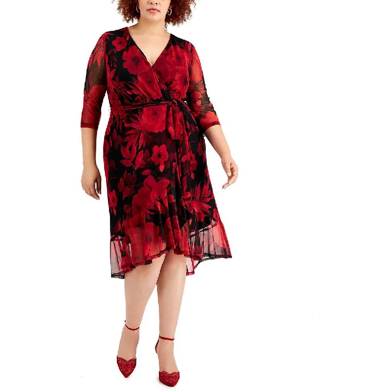 Tie-up Dresses for Decorative -Connected Apparel Womens Plus V-Neck Midi Wrap Dress