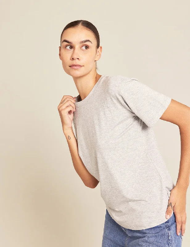 Off Shoulder Blouses for Sexy -Boyfriend T-Shirt - Light Grey Marl