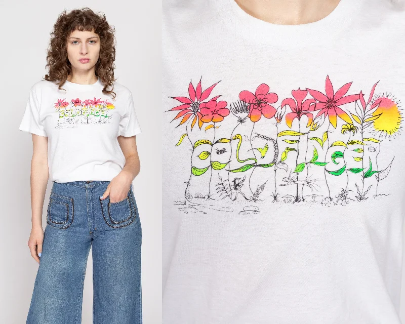 Yellow Blouses for Bright -Med-Lrg 80s Coldfinger Flower Garden Graphic T Shirt