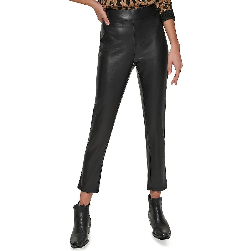 Tight trousers for women with pockets and slim silhouette for practical fashion -DKNY Womens Faux Leather High Rise Skinny Pants