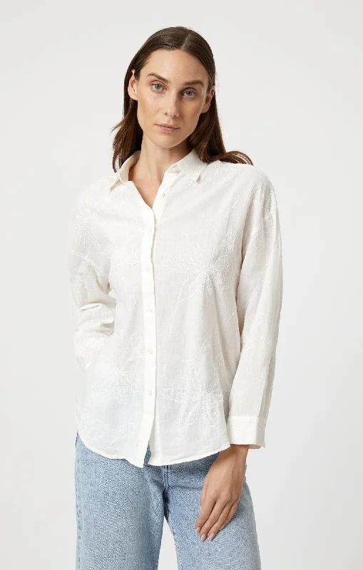 Party Blouses for Night Out -JACQUARD LONG SLEEVE SHIRT IN WHITE