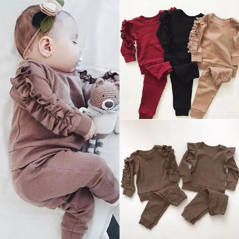 Short Sleeve Blouses for Summer -Cozy Autumn Ensemble: Newborn Ruffles Jumper & Long Sleeve Sweatshirt Set