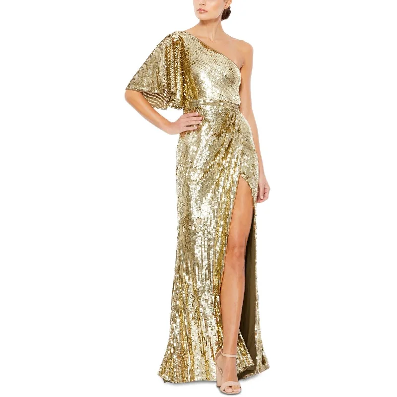 Minimalist Dresses for Simplicity -Mac Duggal Womens Sequined One Shoulder Evening Dress