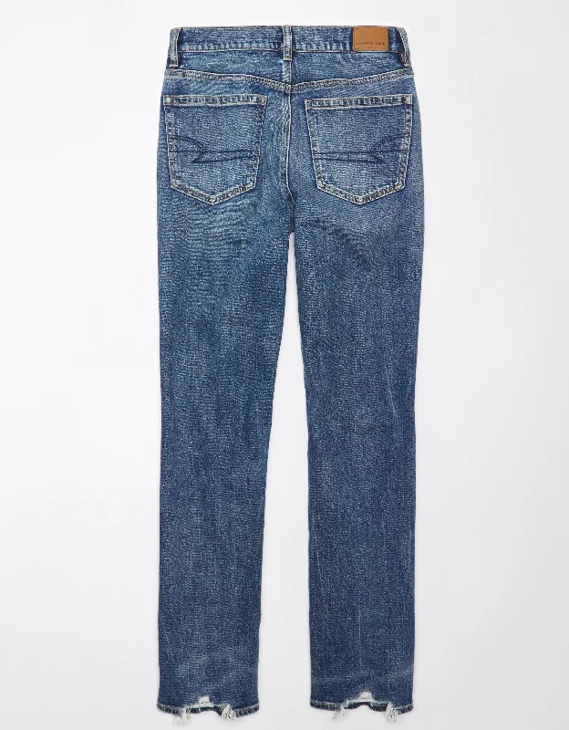 Denim tight trousers for women with skinny fit and timeless blue wash -AE Stretch Super High-Waisted Ripped Straight Jean