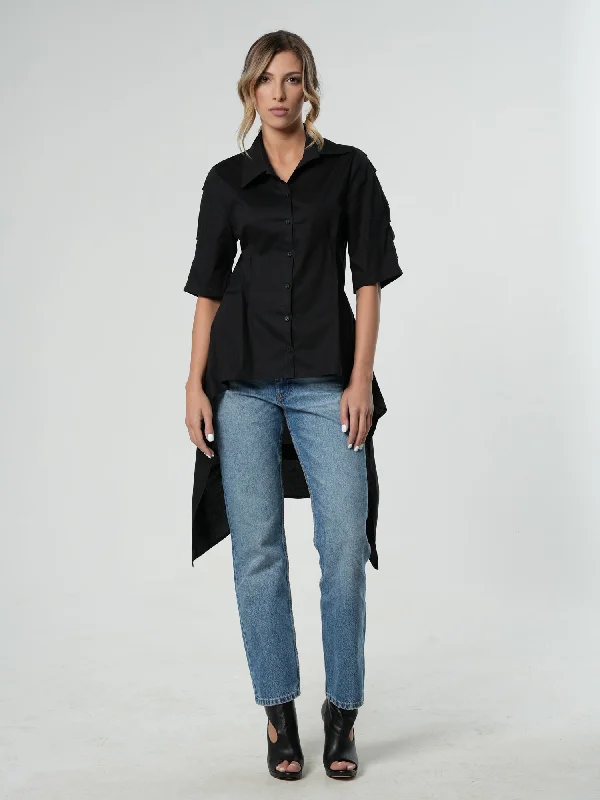 Blouson Blouses for Relaxed -Asymmetric Shirt With Open Back In Black