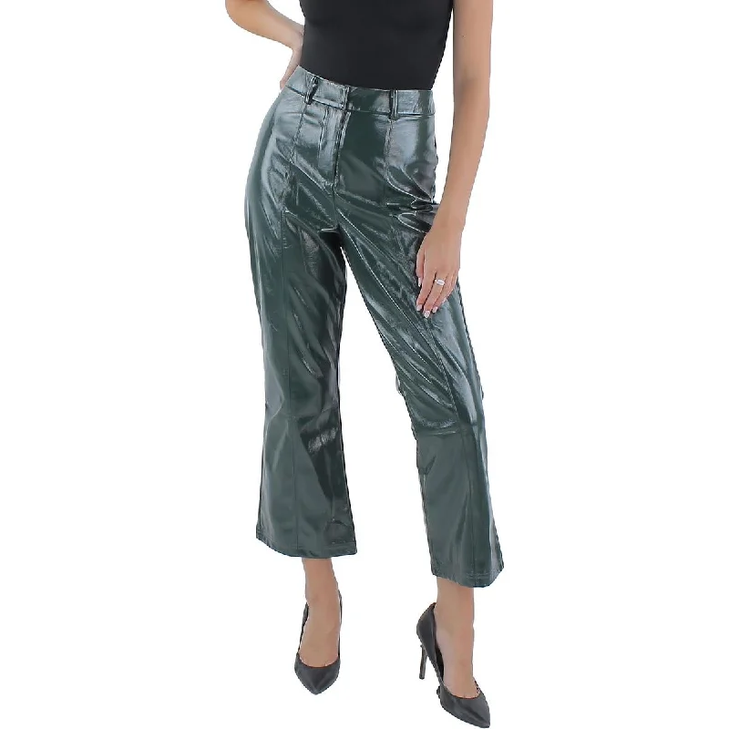 Tight trousers for women with side slits and ankle-length design for chic style -Avec Les Filles Womens Coated Faux Leather Straight Leg Pants