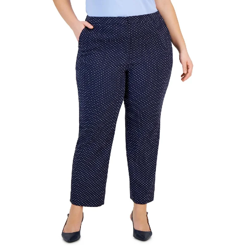 Tight fit trousers for women with ankle-length design and modern appeal -Kasper Womens Plus High Rise Polka-Dot Ankle Pants