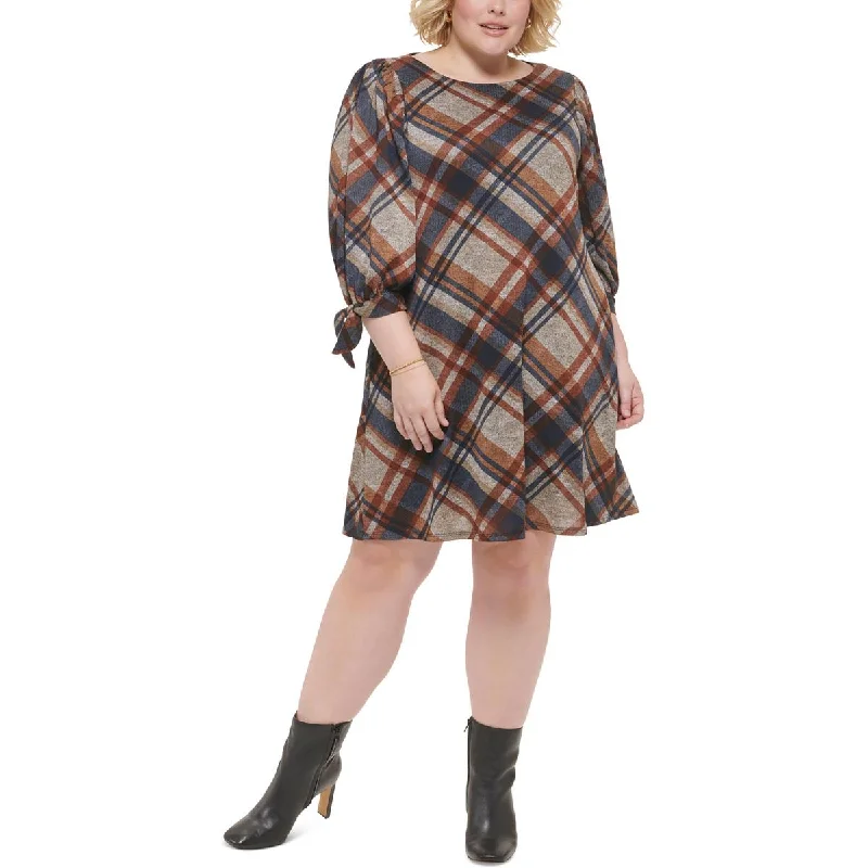 Leather Dresses for Luxury -Jessica Howard Womens Plus Knit Plaid Shift Dress