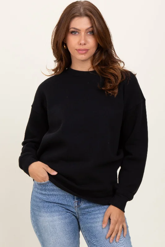 Nickel Free Blouses for Safety -Black Fleece Crew Neck Relaxed Fit Sweatshirt