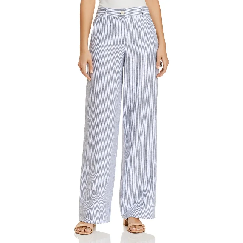 Tight fit trousers for women with ankle-length design and modern appeal -Theory Womens CARPENTER PANT Linen Striped Straight Leg Pants