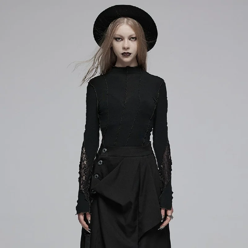 Button Up Shirts for Classic -Women's Gothic Half-high Collar Lace Splice Shirt