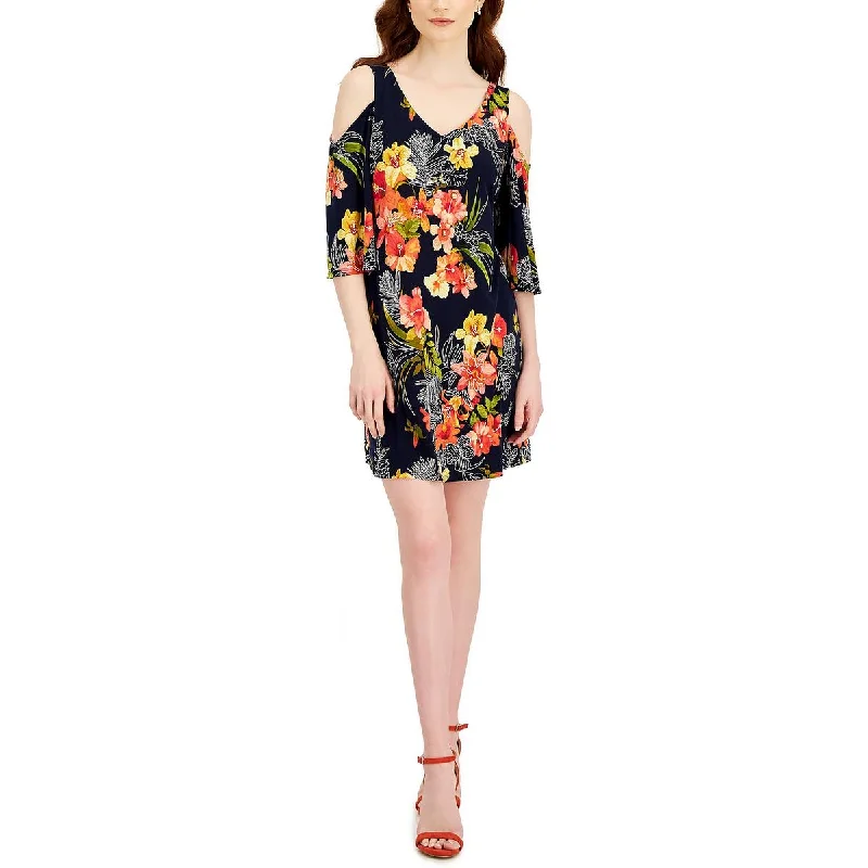 Shift Dresses for Simple Look -Connected Apparel Womens Petites Floral Mini Fit & Flare Dress