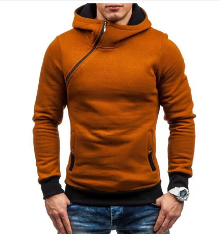 Orange Blouses for Energetic -Oblique Zipper Hoody,Tracksuit Male Sweatshirt Hoody