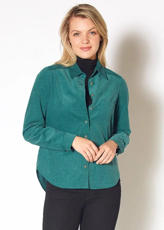 Tunic Blouses for Oversized -Women's Button Up Corduroy Shirt in Teal