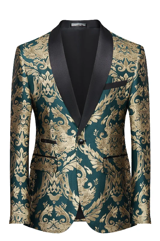 Party Dress for House Party -Dark Green Men's Prom Blazer with Embroidery