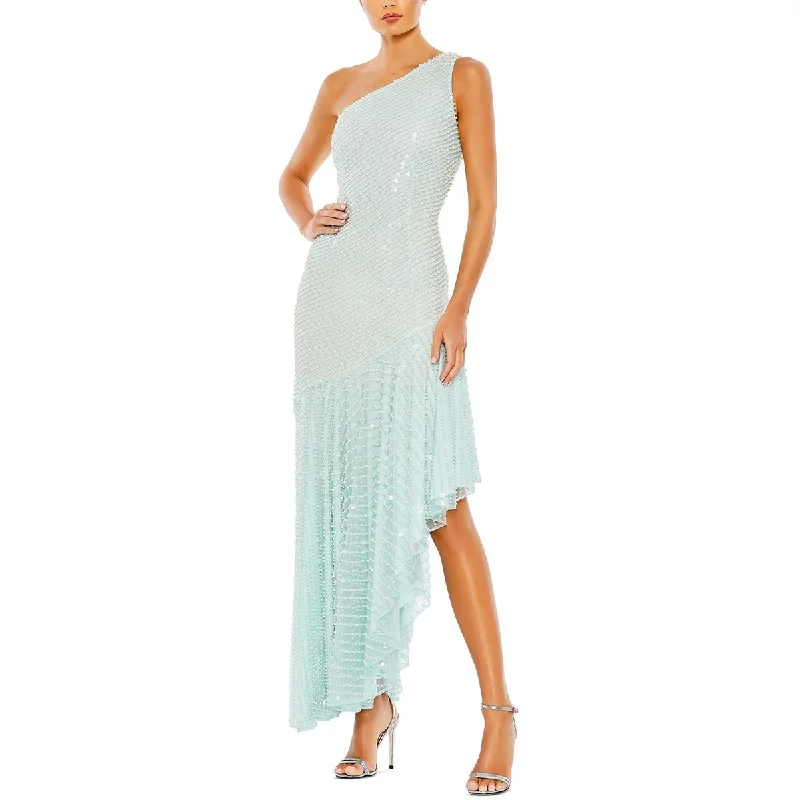 High Neck Party Dress for Modest Look -Mac Duggal Womens Beaded Maxi Cocktail and Party Dress