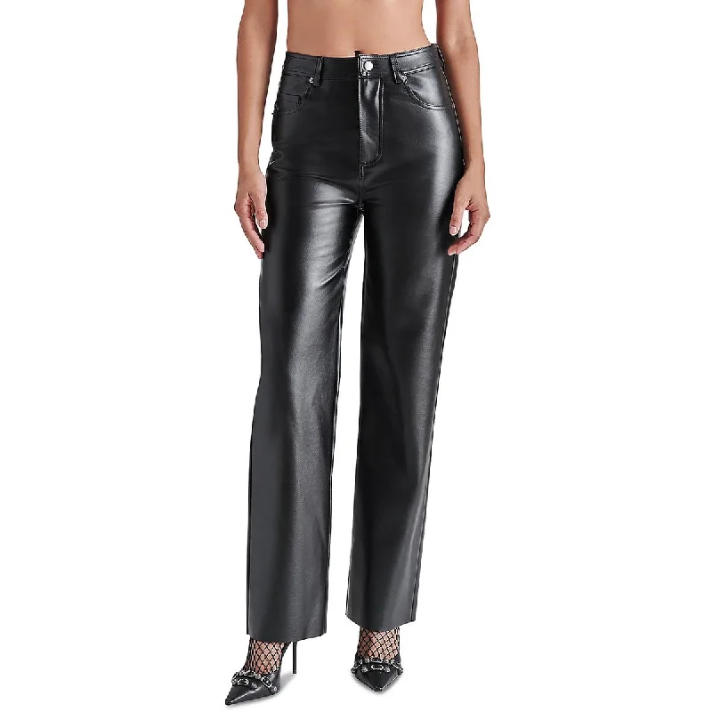 Soft stretch tight trousers for men with comfortable waistband for all-day wear -Steve Madden Womens Loren Faux Leather Mid-Rise Straight Leg Pants