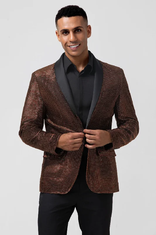 Party Dress for Graduation Party -Brown Shawl Lapel One Button Men's Prom Blazer