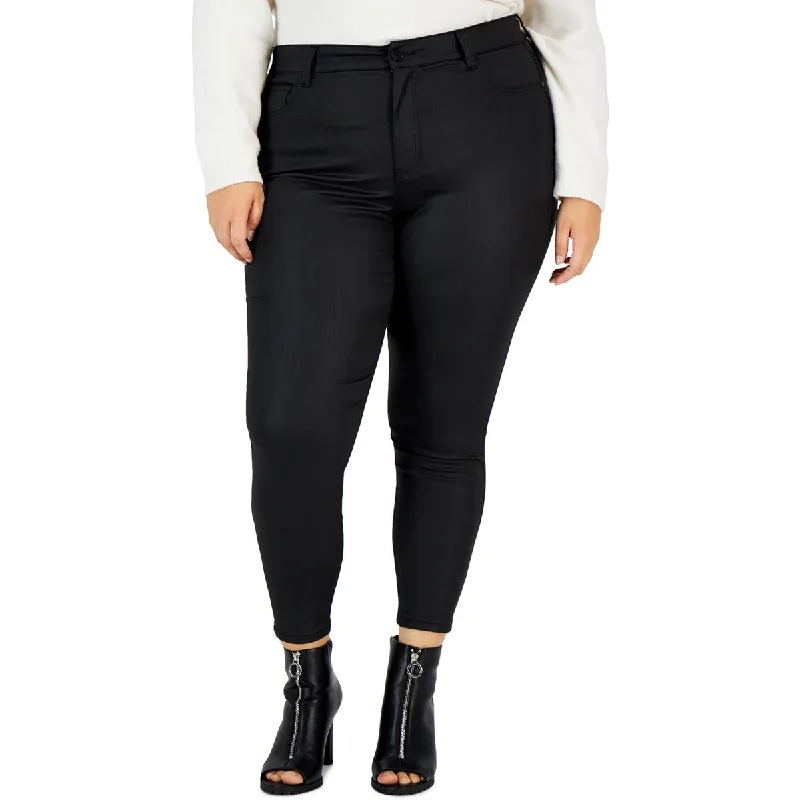 Luxury tight trousers for women with fine fabric and elegant tailoring -Celebrity Pink Womens Plus High Rise Coated Skinny Pants