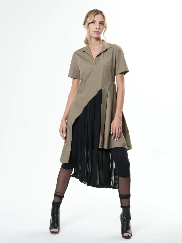 Casual Blouses for Everyday -Tunic Shirt With Pleated Chiffon Layer