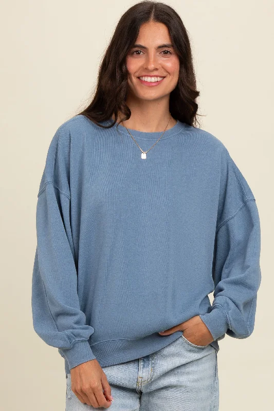 Blue Blouses for Classic -Blue Heather Crewneck Sweatshirt