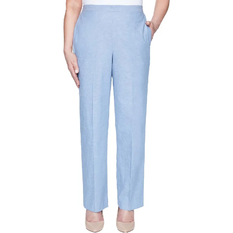 High-rise tight trousers for women with side zippers for easy styling -Alfred Dunner Womens Plus Chambray Straight Leg Pants