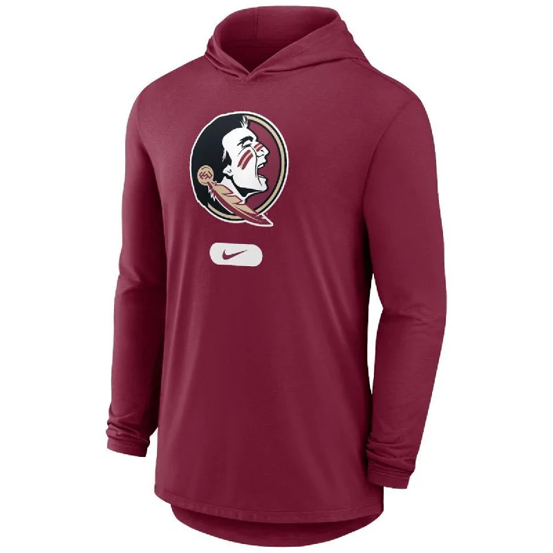 V Neck Blouses for Flattering -Nike Men's Seminole Logo Long Sleeve Lightweight Hooded Tri-blend T-shirt - Garnet