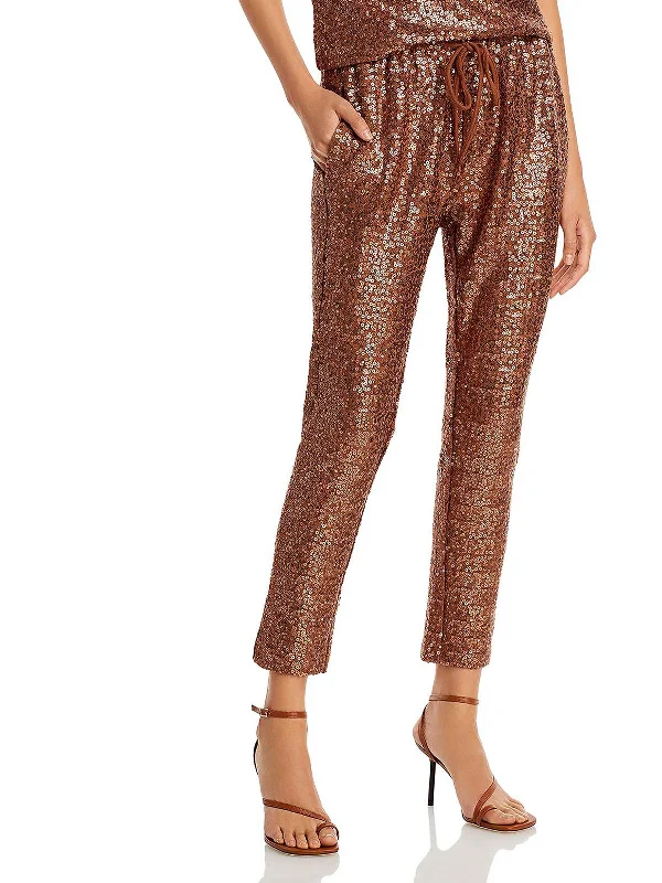 Vintage-inspired tight trousers for women with buttoned waist and retro charm -Oxford Womens Sequined Viscose Skinny Pants