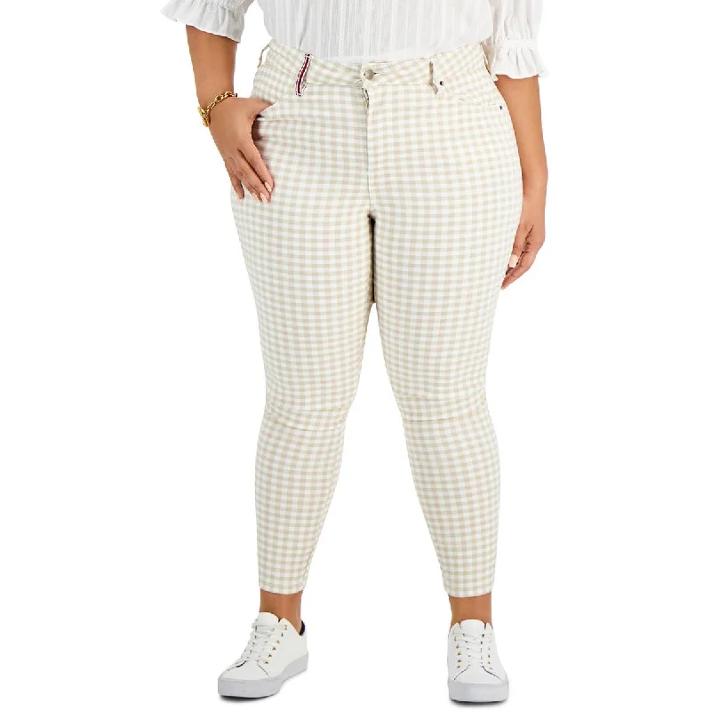 Versatile tight trousers for women with fold-over waist for adjustable comfort -Tommy Hilfiger Womens Plus Gingham Checkered Ankle High-Waist Pants