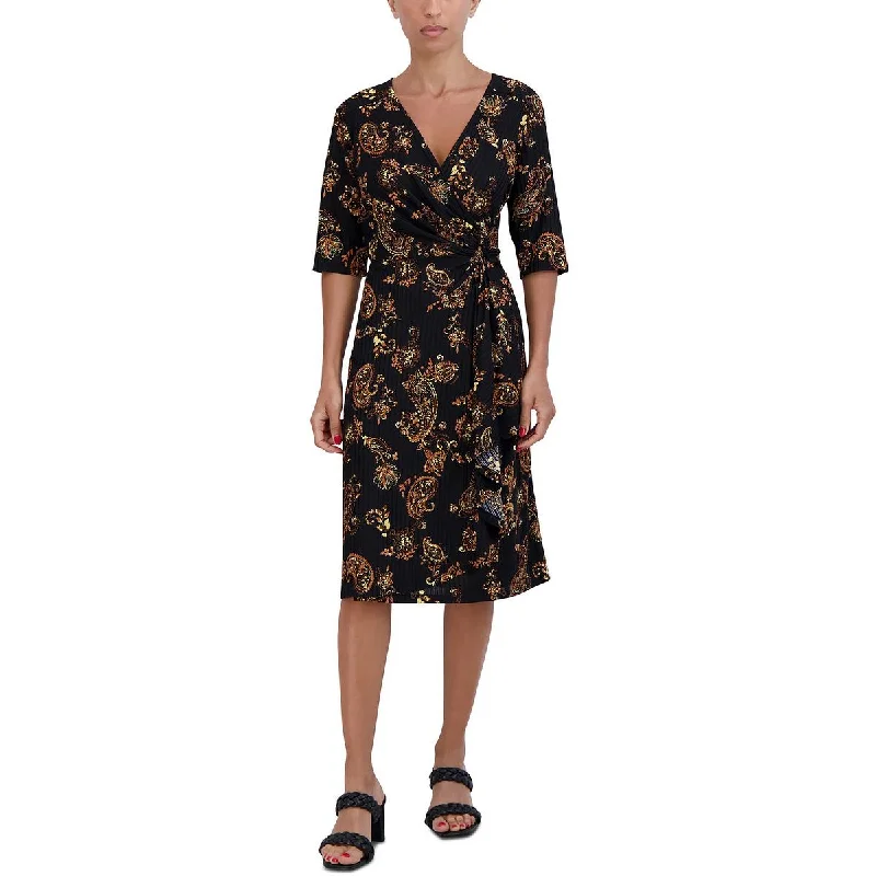 Cocktail Dresses for Party Time -Signature By Robbie Bee Womens Petites V-Neck Knee Wrap Dress