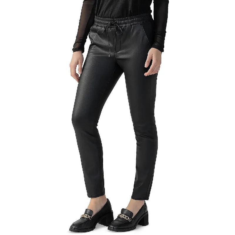 Tight trousers for women with faux leather material for sleek and modern look -Sanctuary Womens Pull On Hayden High Rise Coated Straight Leg Pants