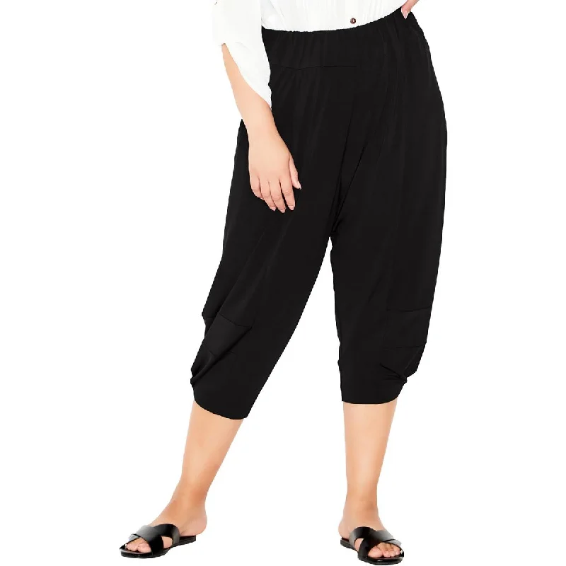 Vintage-inspired tight trousers for women with buttoned waist and retro charm -Avenue Womens Plus Kenzie Slouchy High Rise Capri Pants