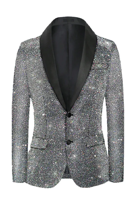 Straight Party Dress for Simple Style -Glitter Grey Shawl Lapel Men's Prom Blazer