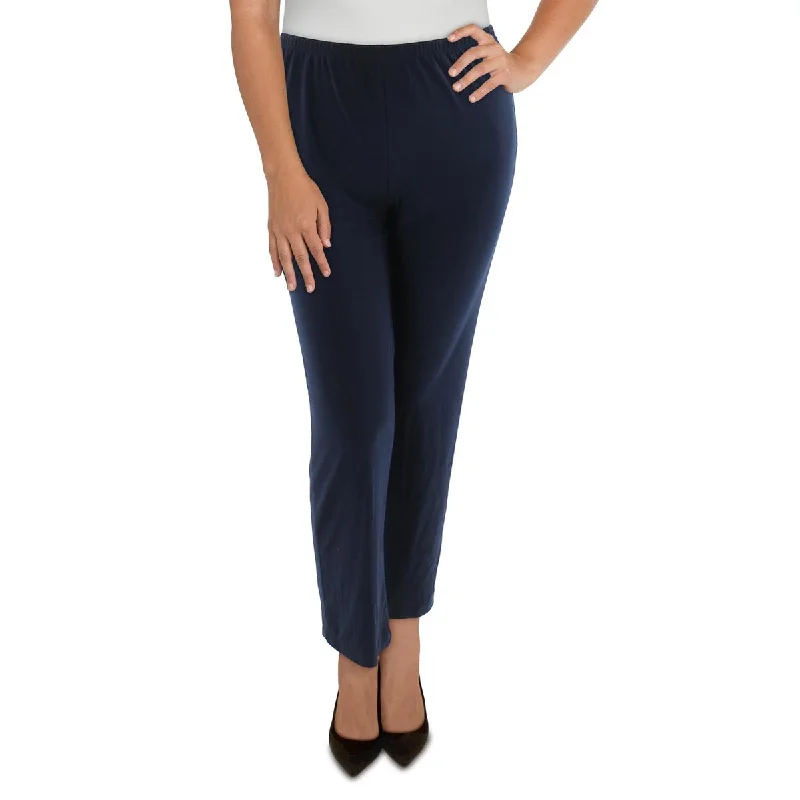 Tight trousers for women with belt loops and classic design for versatile look -R&M Richards Womens Petites Knit Pull On Dress Pants