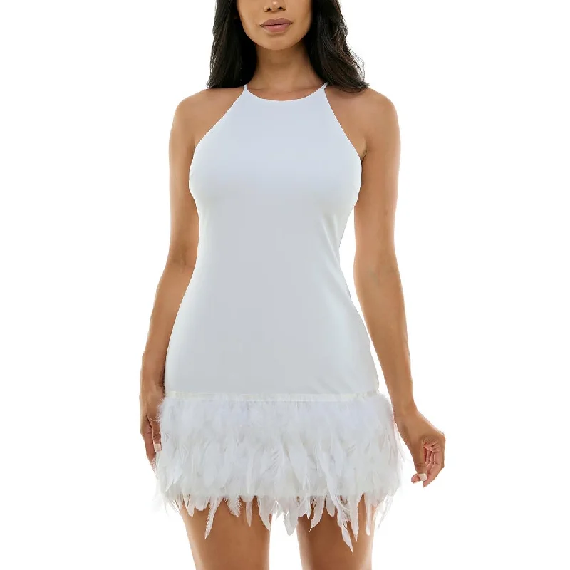 Party Dress for Garden Party -B. Darlin Womens Juniors Feather Trim Mini Cocktail And Party Dress