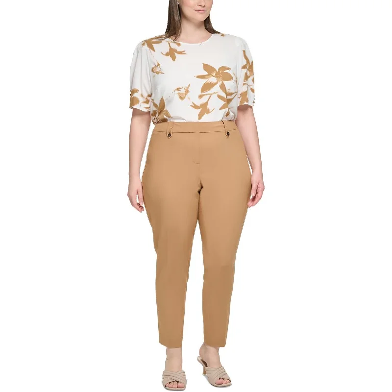 Tapered tight trousers for women with ankle-length fit and minimalist style -Calvin Klein Womens Plus Solid  Ankle Pants