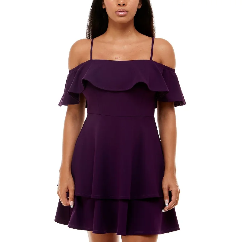 Party Dress for Engagement Party -B. Darlin Womens Juniors Ruffled Off-The-Shoulder Cocktail and Party Dress