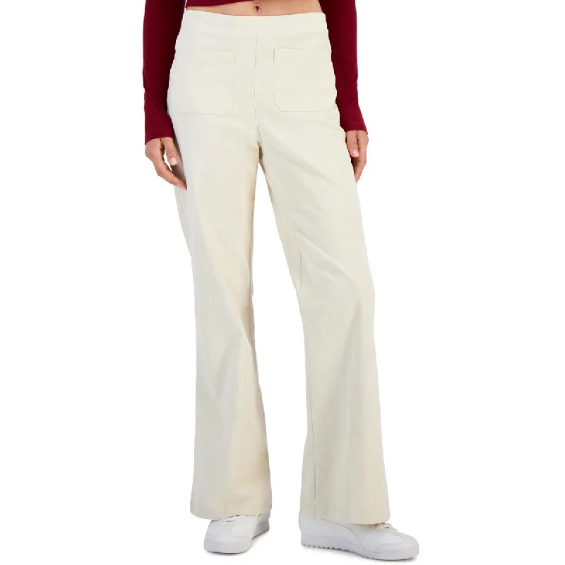 Trendy tight trousers for women with zipper details and edgy finish -Self E Womens Juniors High Rise Ribbed Wide Leg Pants