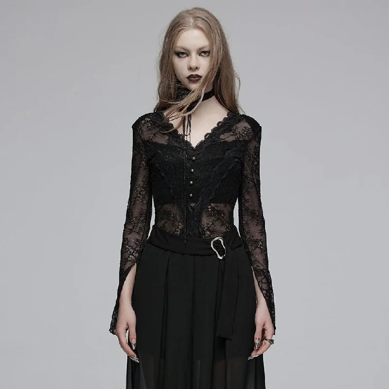 Polo Shirts for Sporty Look -Women's Gothic Plunging Lace Shirt