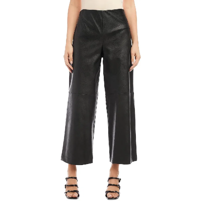 Skinny tight trousers for women with ankle-length and flattering cut -Karen Kane Womens Faux Leather High Rise Wide Leg Pants