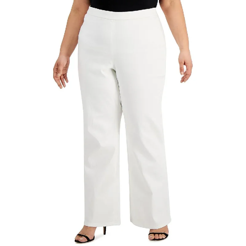 Stretch-fit tight trousers for women with all-over fit and body-hugging silhouette -Anne Klein Womens Plus High Rise Knit Wide Leg Pants