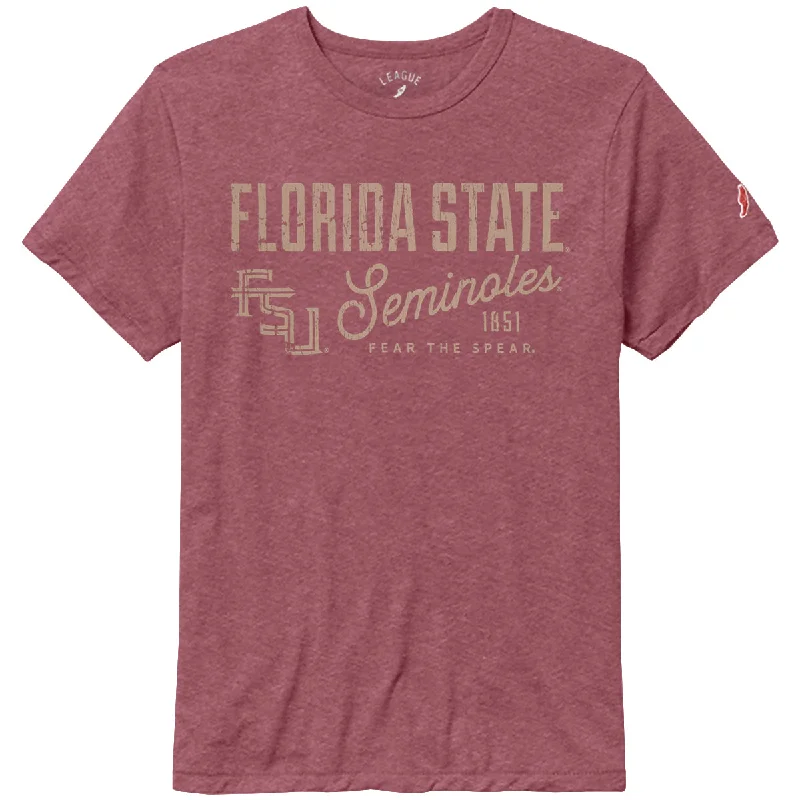 Satin Blouses for Luxurious -League Men's Florida State Seminoles/Stacked FSU Design Tri-blend Short Sleeve T-shirt - Heathered Garnet