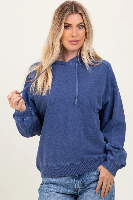 Indian Blouses with Intricacy -Blue French Terry Hooded Sweatshirt