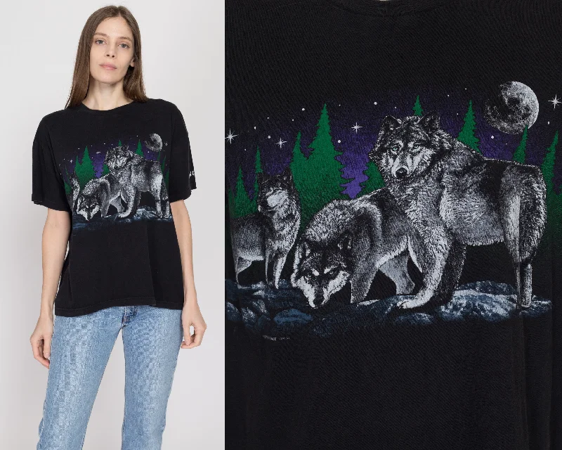 Minimalist Blouses for Simplicity -Large 90s Black Wolf T Shirt