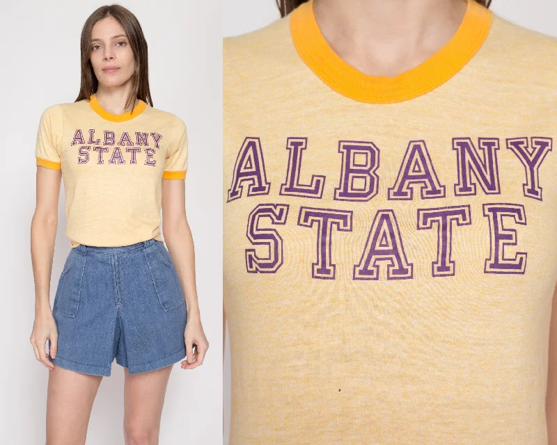 Nylon Shirts for Stretch -Small 80s Albany State Ringer T Shirt