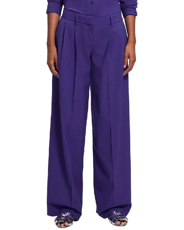 High-waisted tight trousers for women with elastic waistband for added comfort -Theory   Low Rise Pleated Wool-Blend Pant