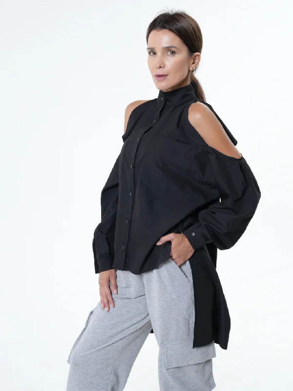 Waterproof Blouses for Rainy -Open Shoulder Maxi Shirt