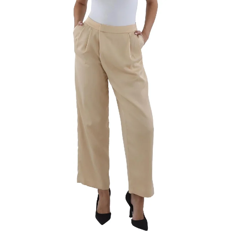 Elegant tight trousers for women with sleek design and tailored for a perfect fit -DKNY Womens Petites High Rise Pleated Wide Leg Pants