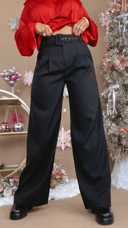 Lightweight tight trousers for women with breathable fabric and easy styling -Baddie Belted Dress Pant, Black