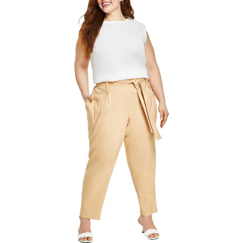 Classic tight trousers for women with smooth fabric and chic, timeless design -Calvin Klein Womens Plus Deep Pocket Linen Cropped Pants